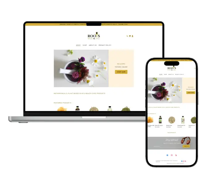Roots Seeds & Oils website before redesign showing old interface