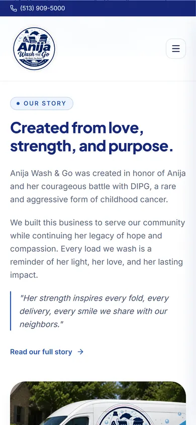 The Anija Wash and Go website on a phone