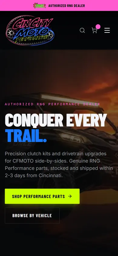 The Cin City Moto website on a phone