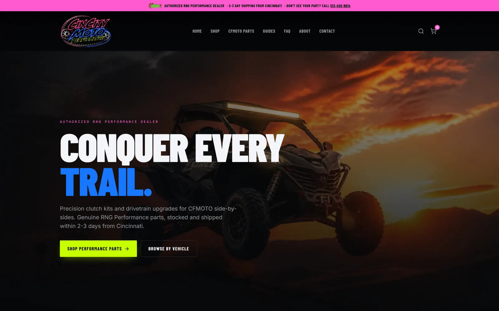 The Cin City Moto website on a desktop screen