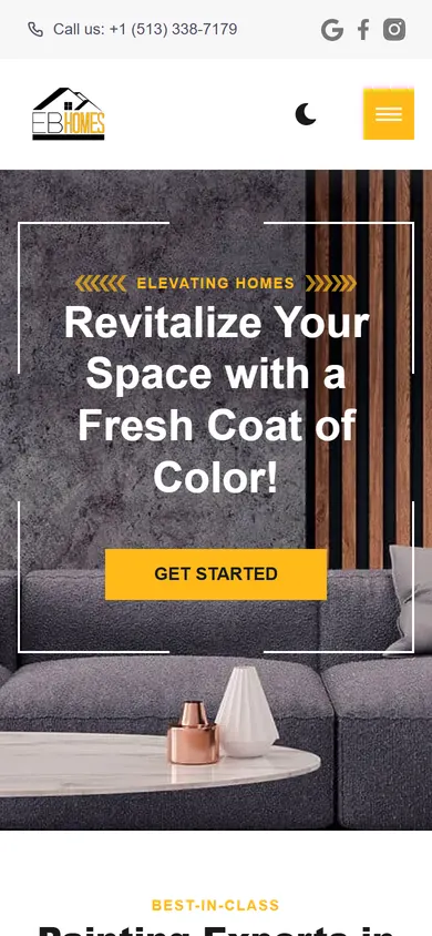The EB Homes Painting website on a phone