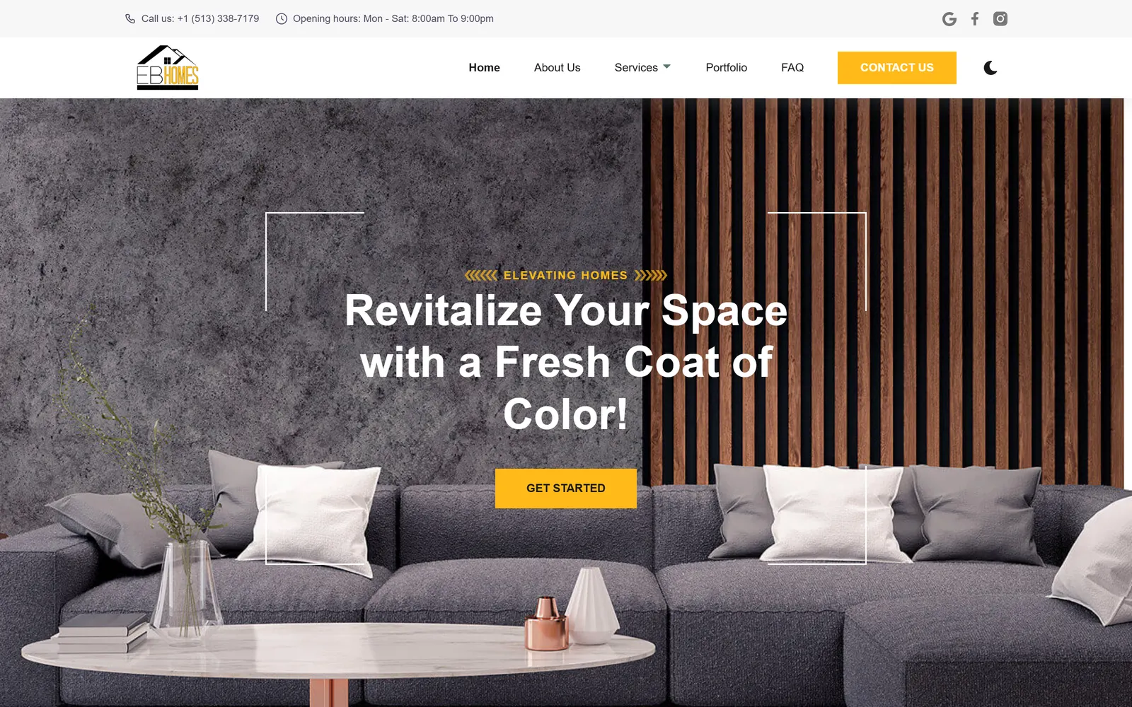 The EB Homes Painting website on a desktop screen