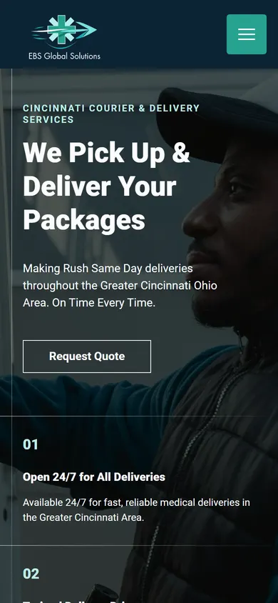 The EBS Global Solutions website on a phone