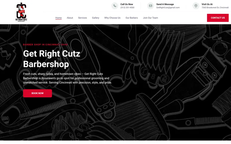 The Get Right Cuts website built by Cincinnati Web Designs
