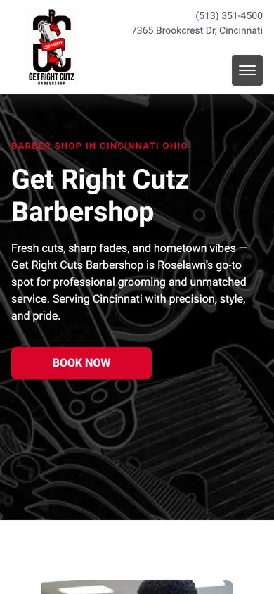 The Get Right Cuts website on a phone