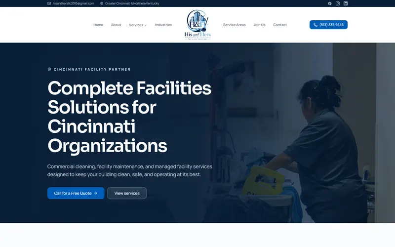 The His and Hers Facilities Solutions website built by Cincinnati Web Designs