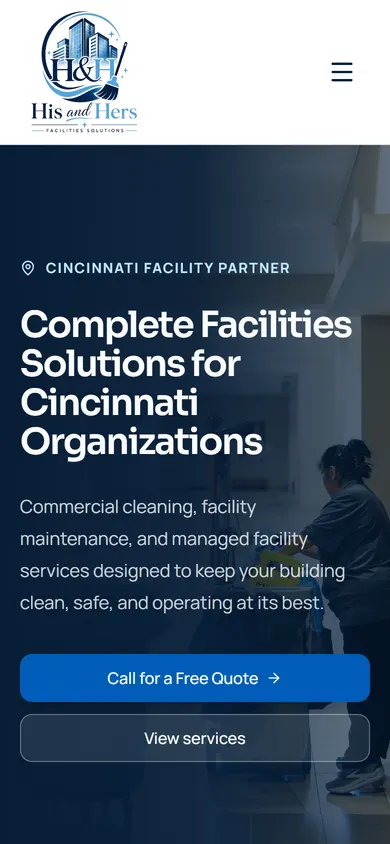 The His and Hers Facilities Solutions website on a phone