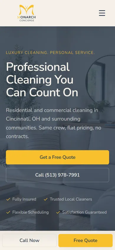 The Monarch Concierge website on a phone