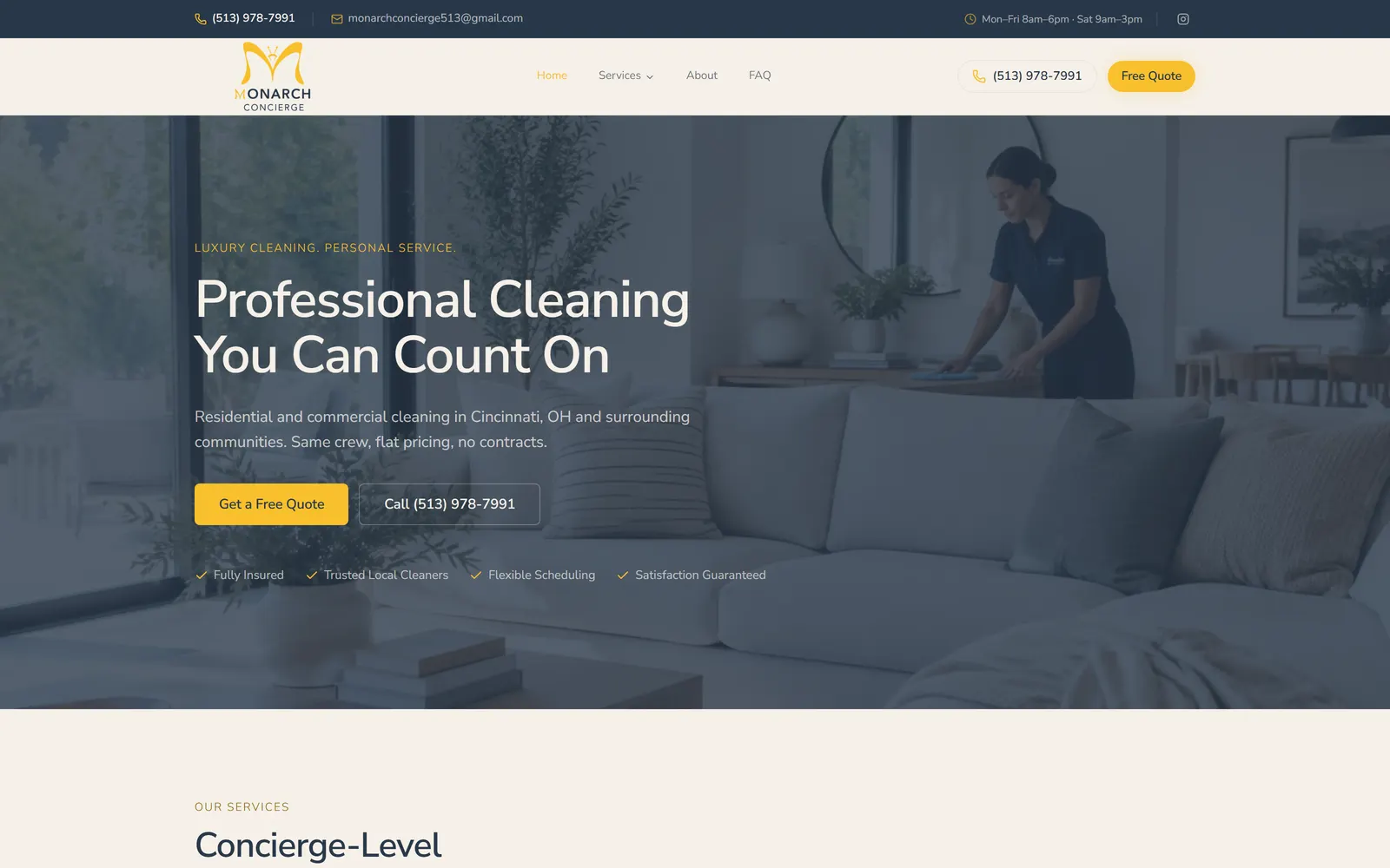 The Monarch Concierge website on a desktop screen