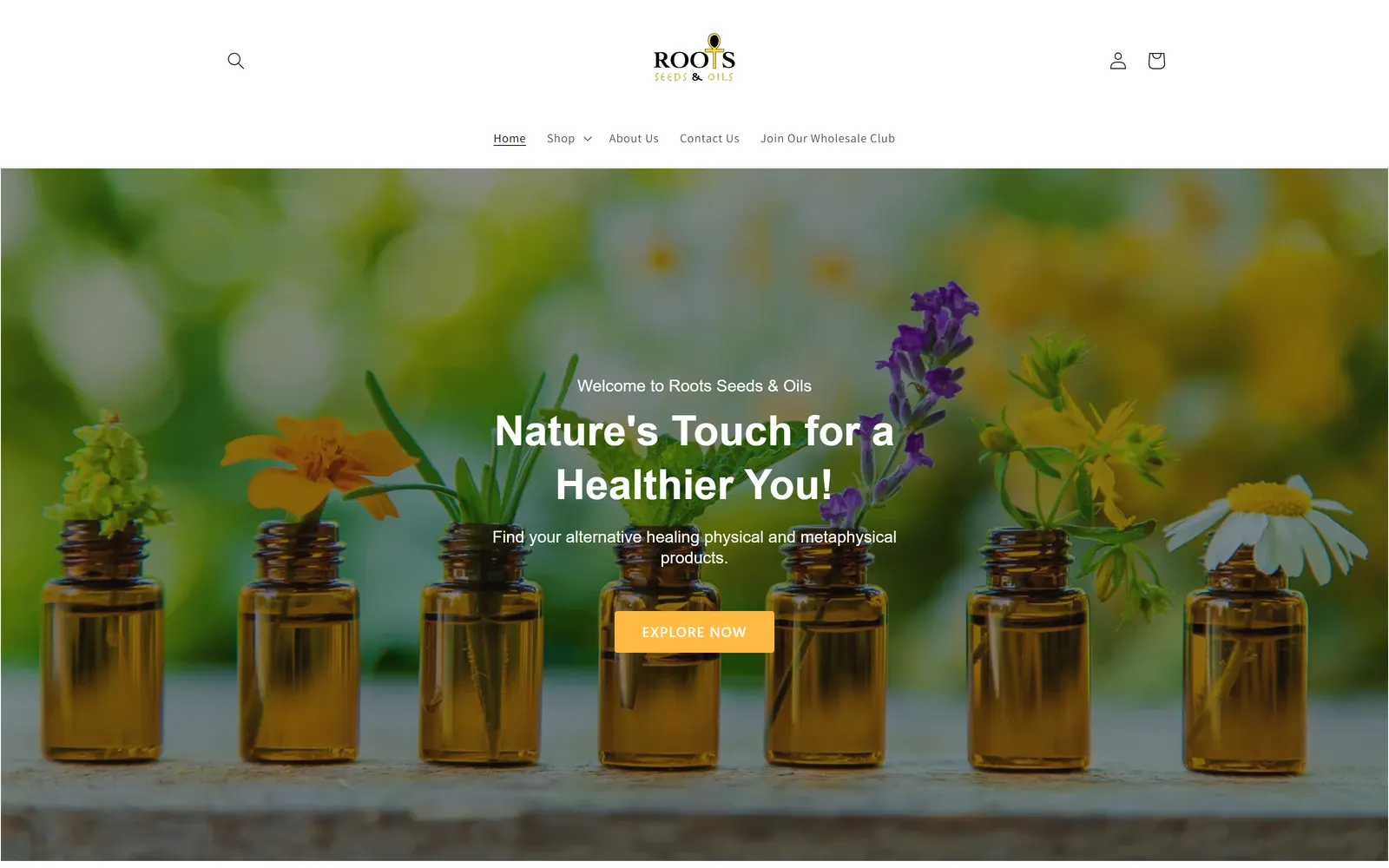 The Roots Seeds & Oils website on a desktop screen
