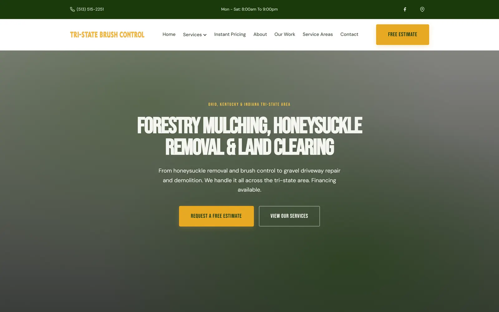 The Tri-State Brush and Gravel website on a desktop screen