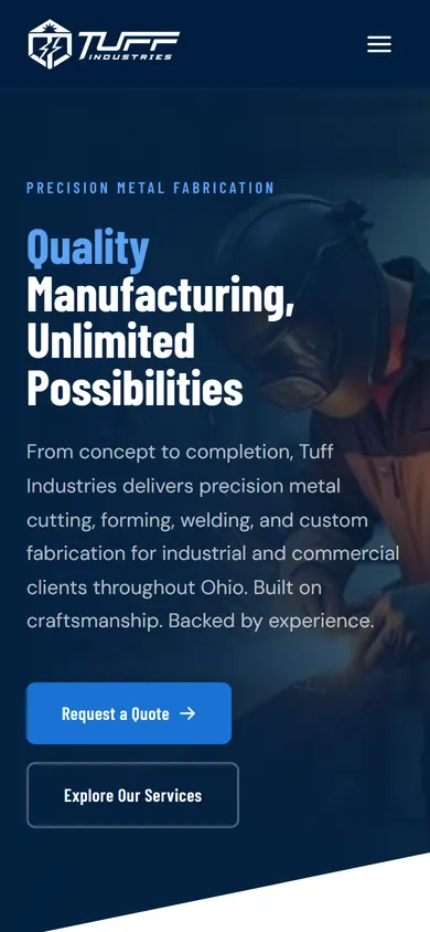 The Tuff Industries website on a phone