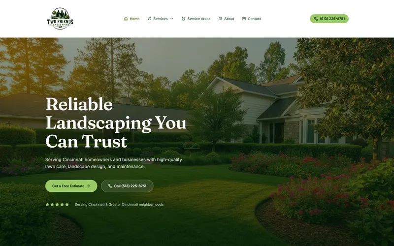 The Two Friends Landscaping website built by Cincinnati Web Designs
