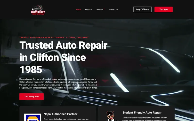 The University Auto Service website built by Cincinnati Web Designs