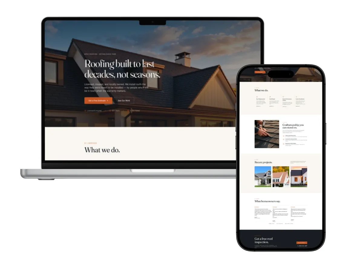Roofing company website mockup, an example of a Cincinnati roofer site built by Cincinnati Web Designs